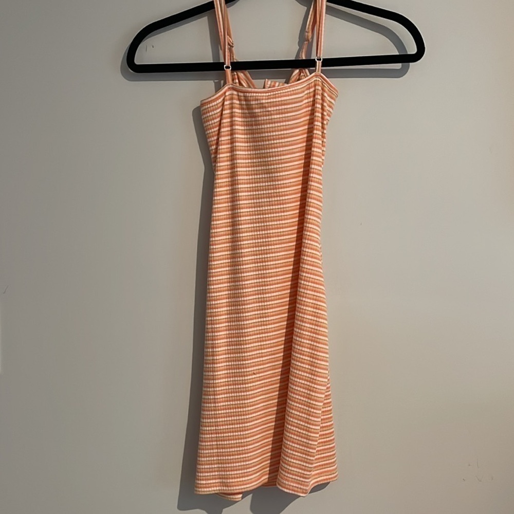 Pink Lily All Tied Up Coral Ribbed Striped Tie Front Mini Dress 💕 - Picture 10 of 10